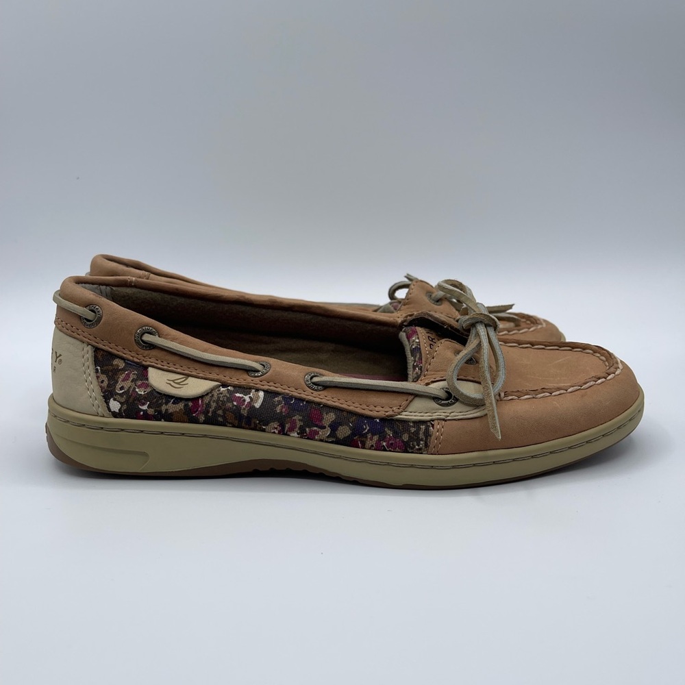 Sperry Top-Sider Angelfish Womens 8 M Leather Canvas Tan Multi Boat Shoe Preppy